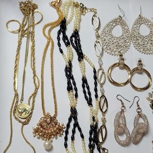 Elegant Gold Tone and Black Jewelry Lot